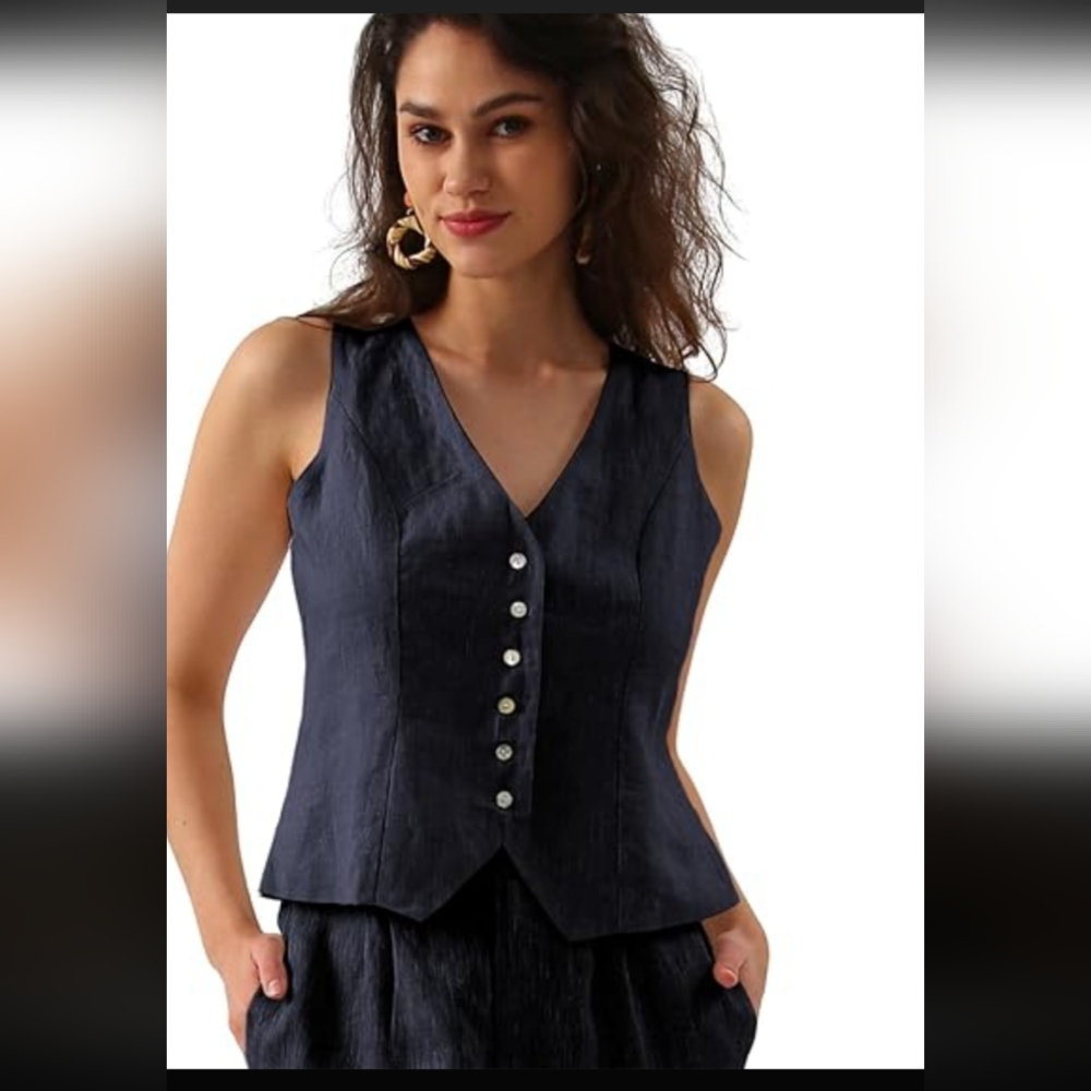 Stylish Navy Blue Button-Up Vest
